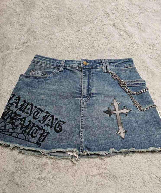 Slogan mini skirt Y2k